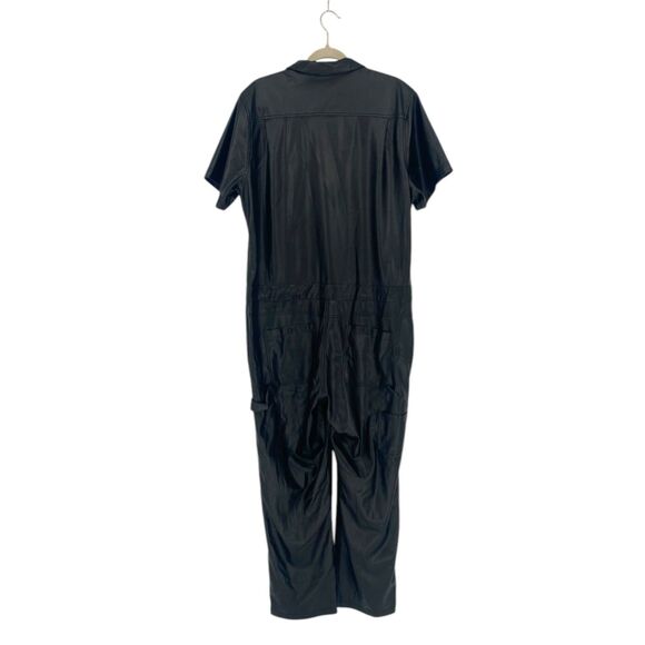Wildfang The Essential Vegan Leather Short Sleeve Jumpsuit M Black EUC - Picture 3 of 9